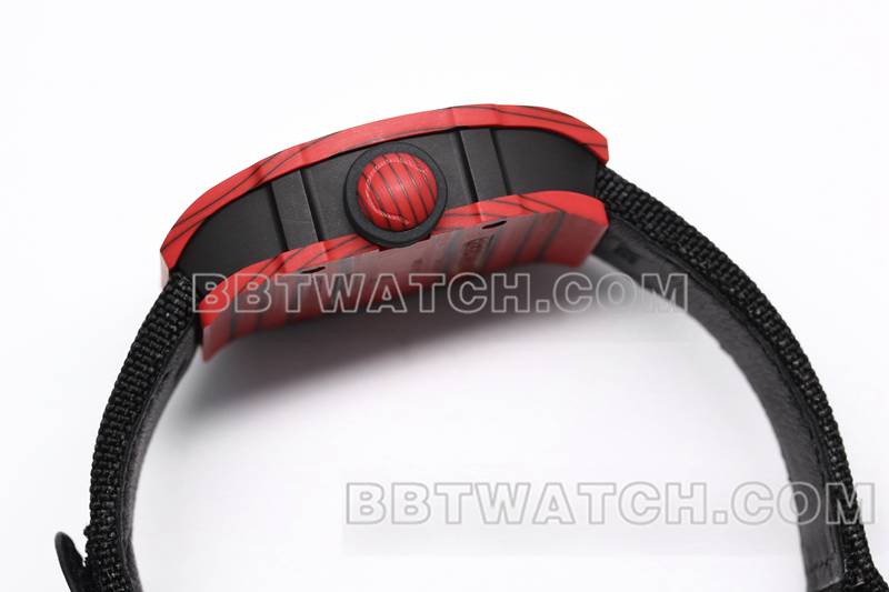 理查德米勒超级克隆手表BBS厂陀飞轮机械黑色橡胶编织魔术贴表带RM27-03侧面实拍图