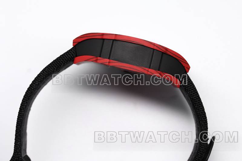 理查德米勒超级克隆手表BBS厂陀飞轮机械黑色橡胶编织魔术贴表带RM27-03侧面实拍图