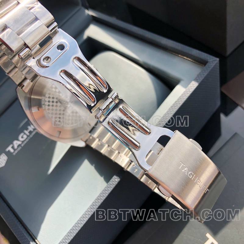 泰格豪雅1:1复刻手表F1白盘43mm机械钢带款表扣实拍图