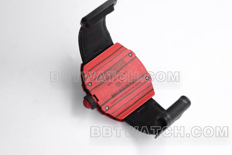 理查德米勒超级克隆手表BBS厂陀飞轮机械黑色橡胶编织魔术贴表带RM27-03背面实拍图