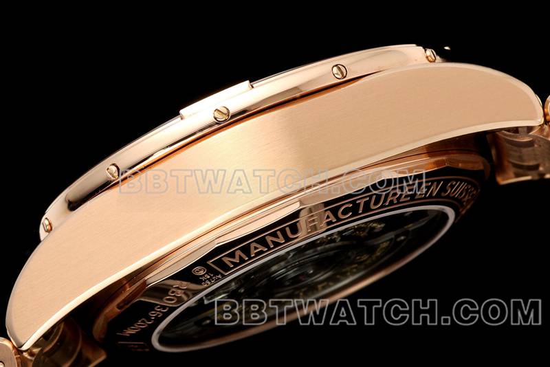 百年灵1:1复刻手表TF厂机械计时棕盘44mm玫瑰金钢带款侧面实拍图