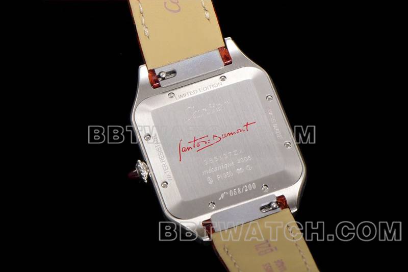 卡地亚顶级复刻手表F1厂山度士粉盘皮带款背面实拍图