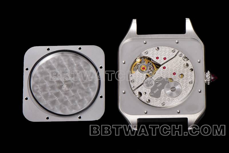 卡地亚顶级复刻手表F1厂山度士粉盘皮带款背面实拍图