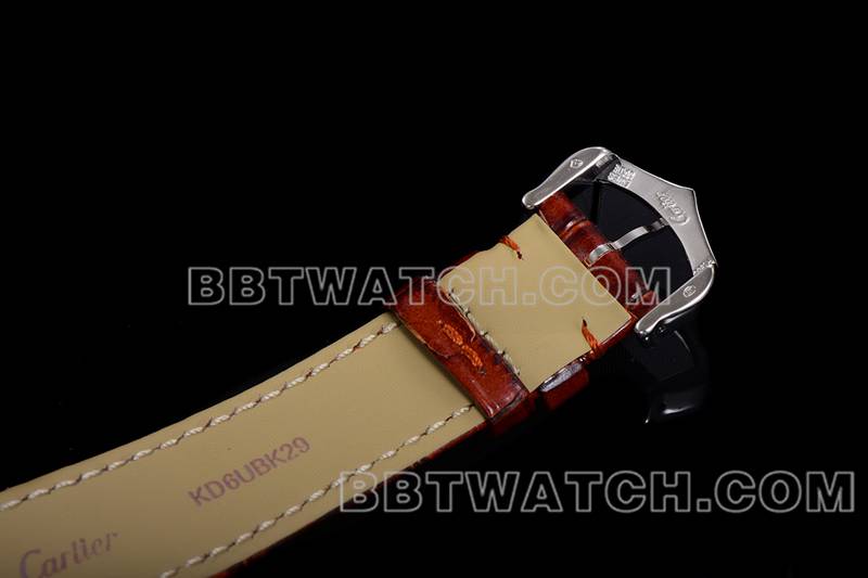 卡地亚顶级复刻手表F1厂山度士粉盘皮带款表带实拍图