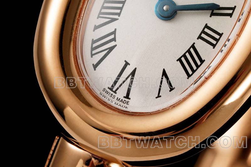 卡地亚最优复刻手表BLS厂浴缸15尺寸石英玫瑰金手镯表正面实拍图