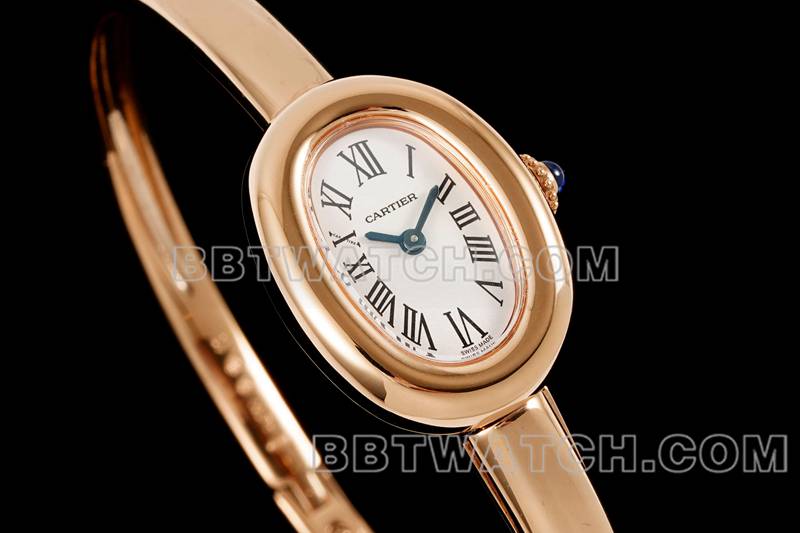 卡地亚最优复刻手表BLS厂浴缸15尺寸石英玫瑰金手镯表正面实拍图
