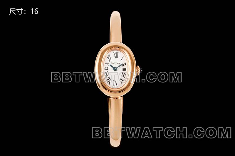卡地亚1:1复刻手表BLS厂浴缸16尺寸石英玫瑰金手镯表正面实拍图