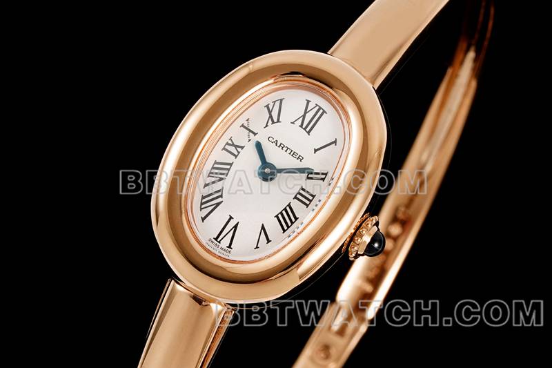 卡地亚1:1复刻手表BLS厂浴缸16尺寸石英玫瑰金手镯表正面实拍图