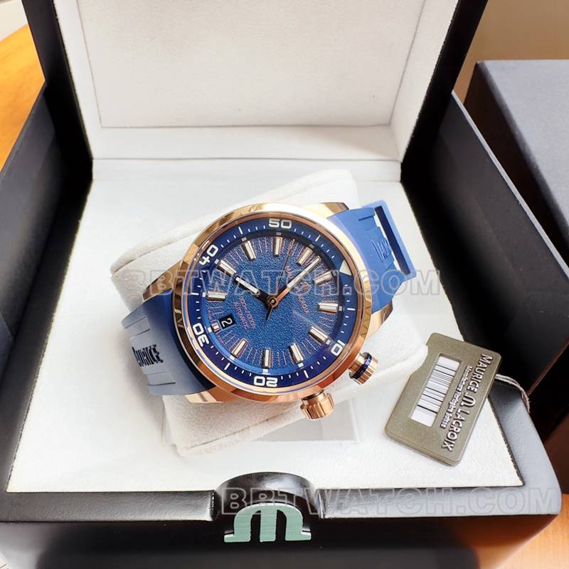 艾美1:1复刻手表原单奔涛S黑盘42mm机械蓝色橡胶款正面实拍图