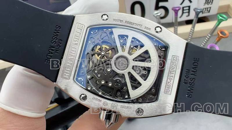 Richard Mille Super Clone Skeletonized Dial Mechanical Rubber Model RM 67-01 Back Actual Photo