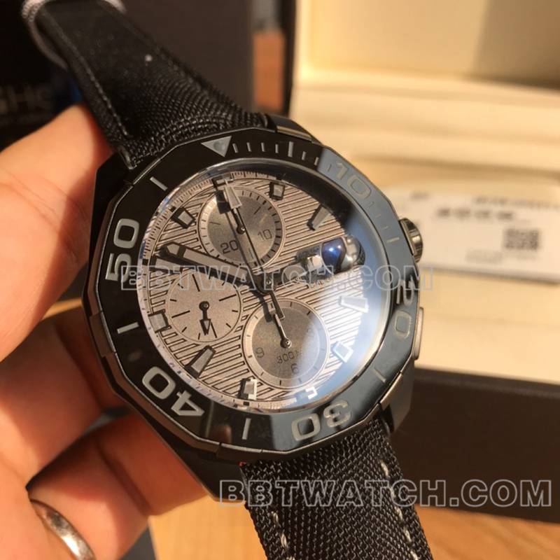 泰格豪雅最佳复刻手表竞潜灰盘43mm计时7750机械皮带款正面实拍图