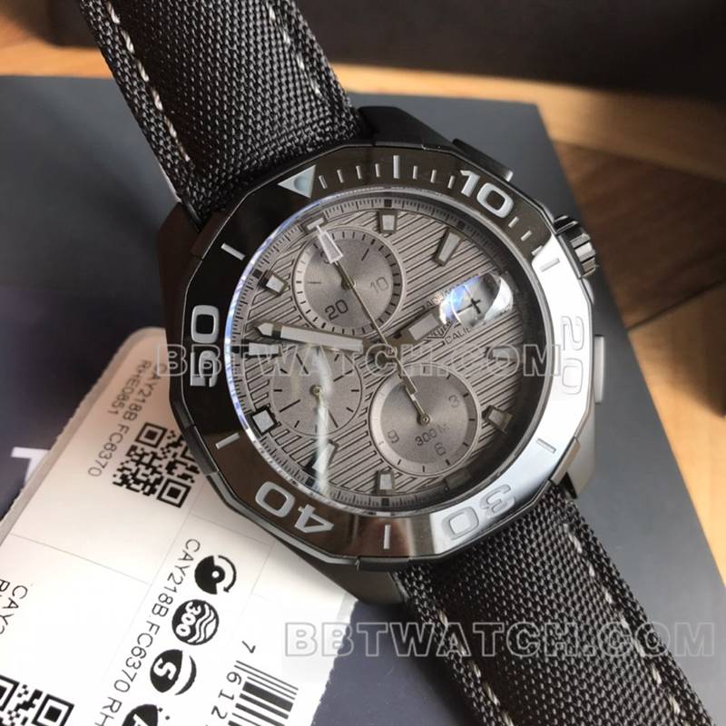 泰格豪雅最佳复刻手表竞潜灰盘43mm计时7750机械皮带款正面实拍图