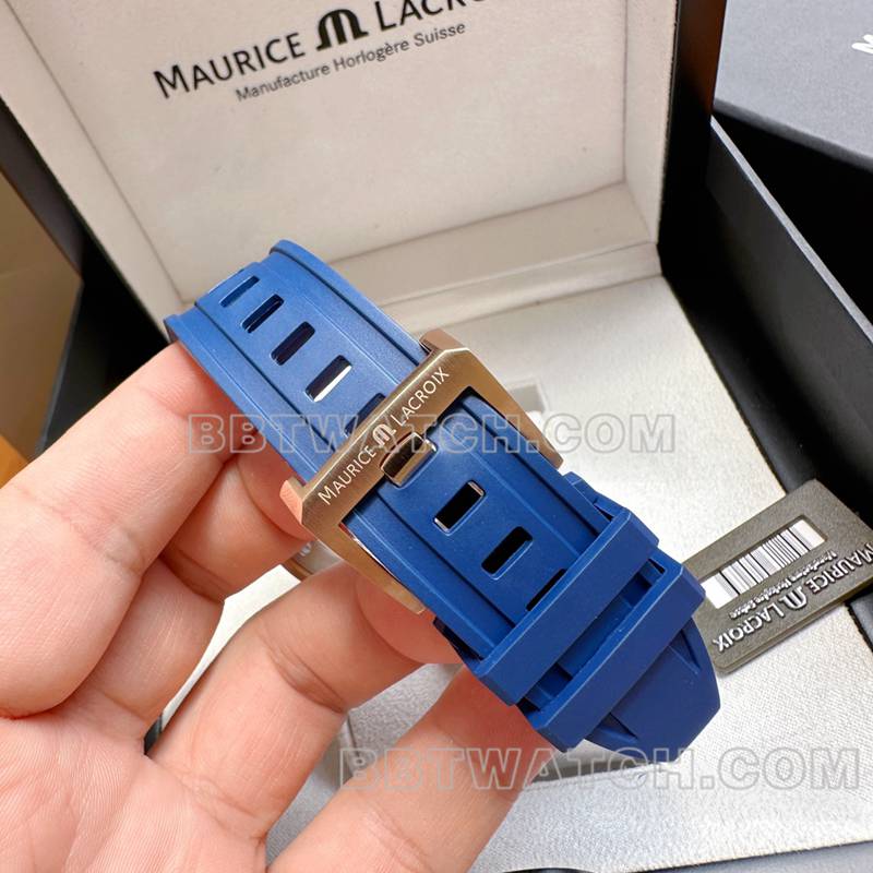 艾美1:1复刻手表原单奔涛S黑盘42mm机械蓝色橡胶款表带实拍图