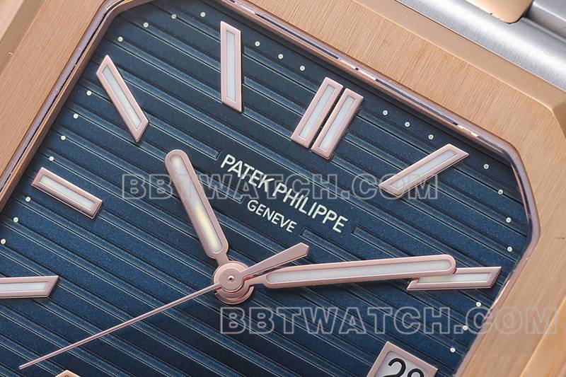 百达翡丽最佳复刻手表PPF厂45MM蓝盘机械间金钢带款5821正面实拍图
