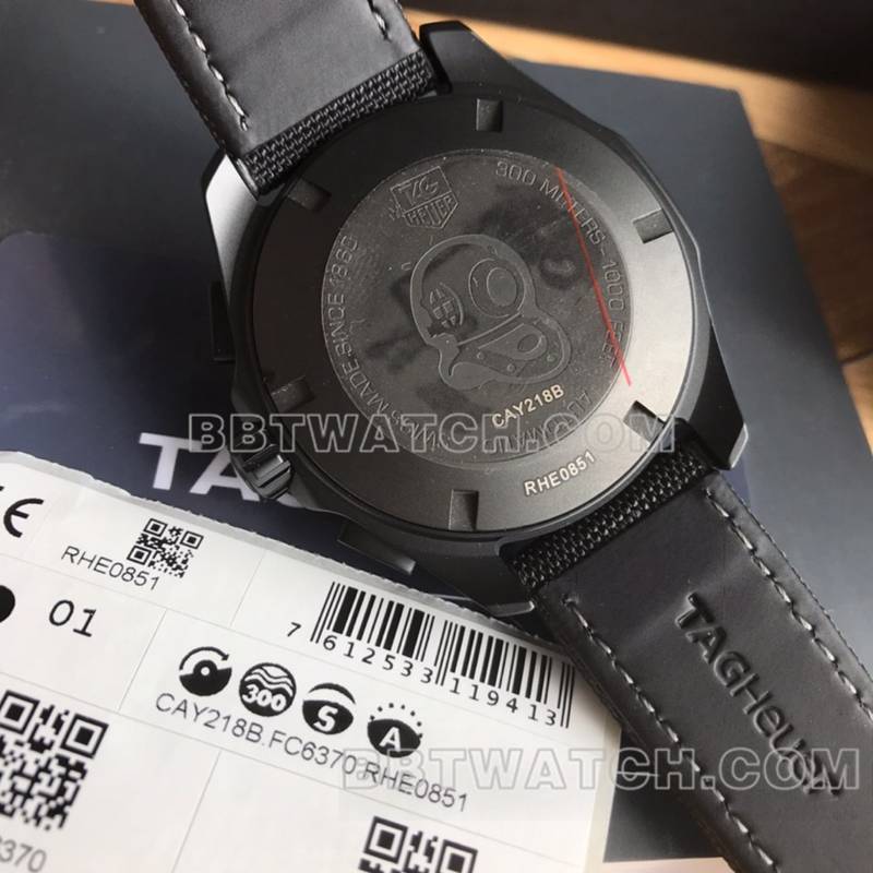 泰格豪雅最佳复刻手表竞潜灰盘43mm计时7750机械皮带款背面实拍图