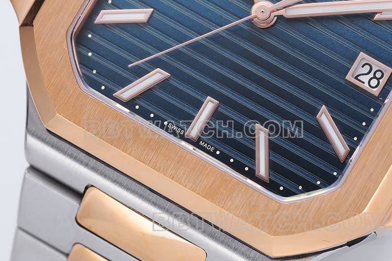 百达翡丽最佳复刻手表PPF厂45MM蓝盘机械间金钢带款5821正面实拍图