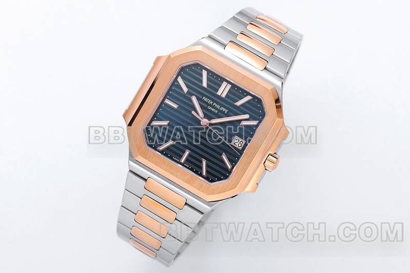 百达翡丽最佳复刻手表PPF厂45MM蓝盘机械间金钢带款5821正面实拍图