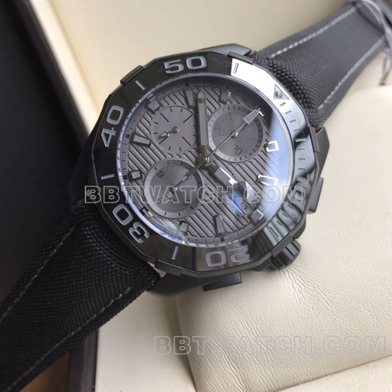 泰格豪雅最佳复刻手表竞潜灰盘43mm计时7750机械皮带款正面实拍图