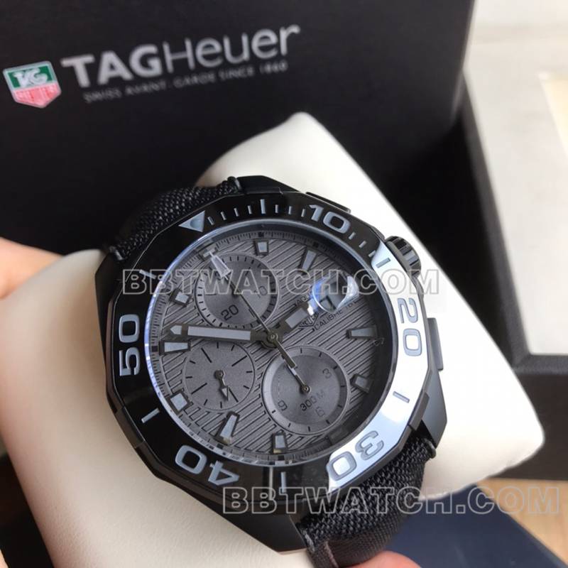 泰格豪雅最佳复刻手表竞潜灰盘43mm计时7750机械皮带款正面实拍图