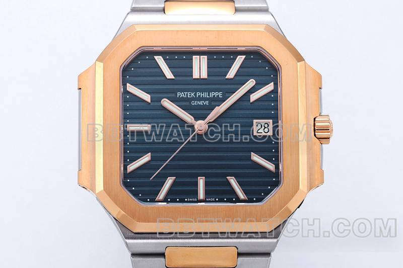百达翡丽最佳复刻手表PPF厂45MM蓝盘机械间金钢带款5821正面实拍图