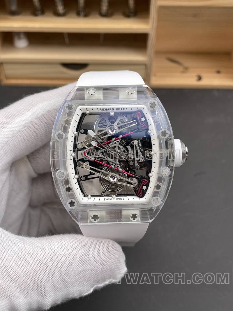 理查德米勒超级克隆手表RM厂透明水晶壳陀飞轮机械RM38-02正面实拍图