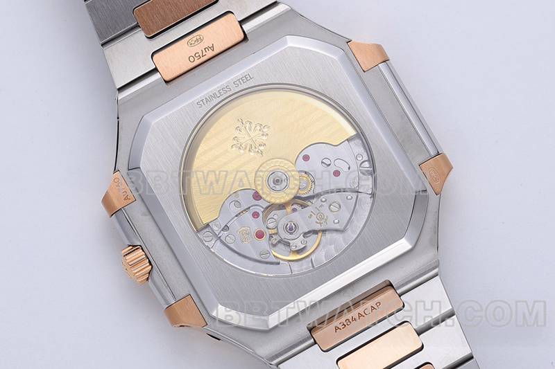 百达翡丽最佳复刻手表PPF厂45MM蓝盘机械间金钢带款5821背面实拍图