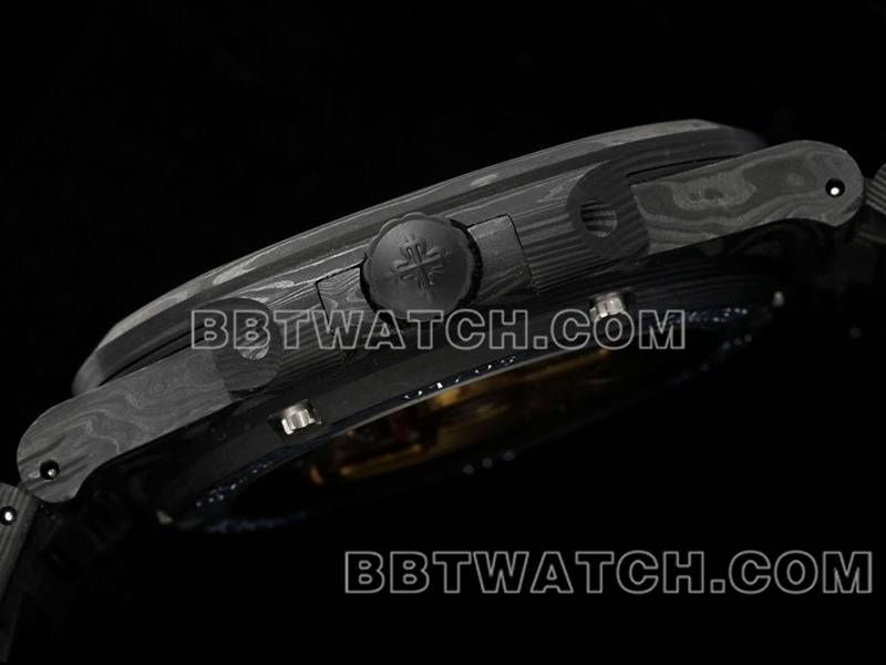 百达翡丽顶级复刻手表DIW厂鹦鹉螺橙盘碳纤维机械钢带款5711侧面实拍图