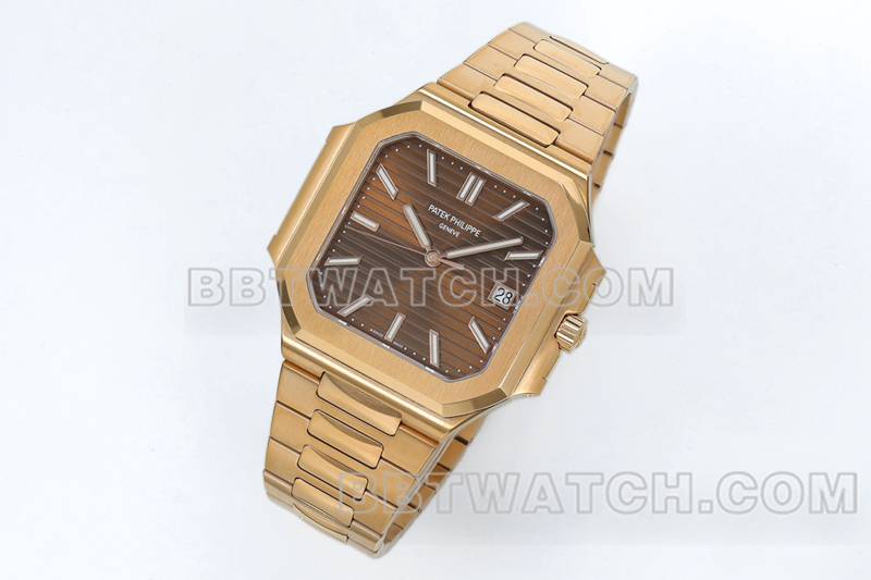 百达翡丽顶级复刻手表PPF厂45MM棕盘机械玫瑰金钢带款5821正面实拍图