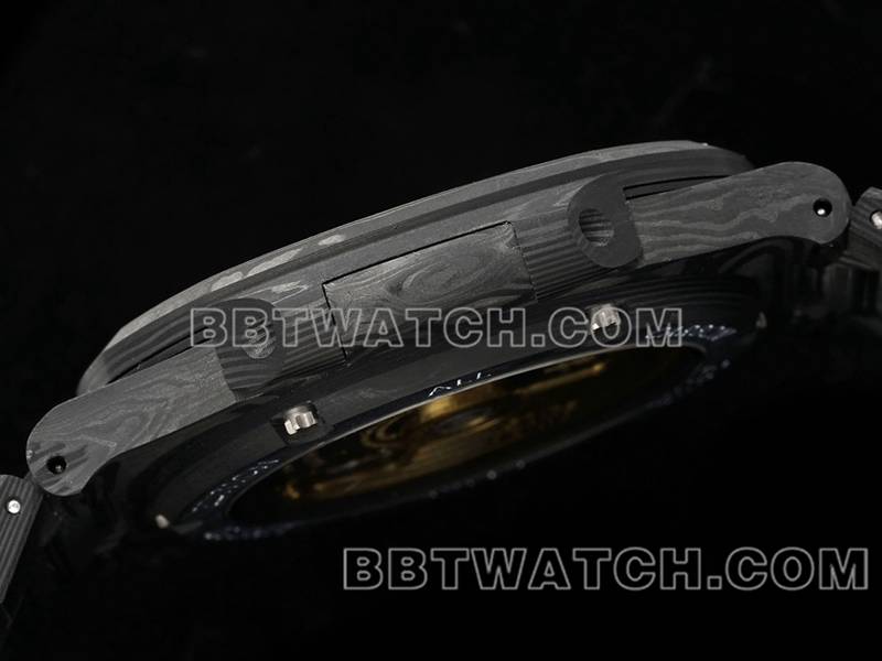 百达翡丽顶级复刻手表DIW厂鹦鹉螺橙盘碳纤维机械钢带款5711侧面实拍图