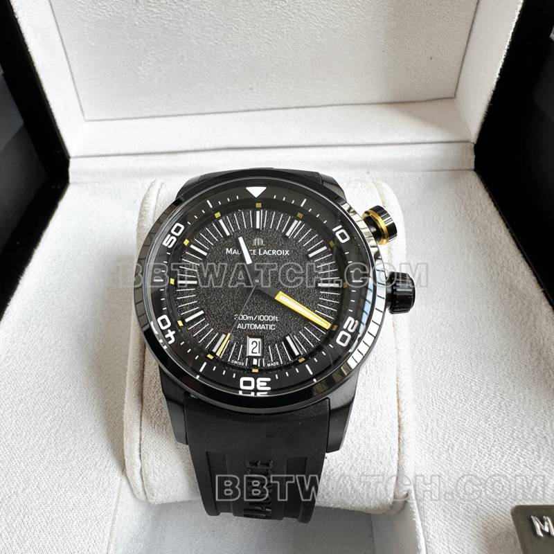 艾美最佳复刻手表原单奔涛S黑盘42mm机械黑色橡胶款正面实拍图