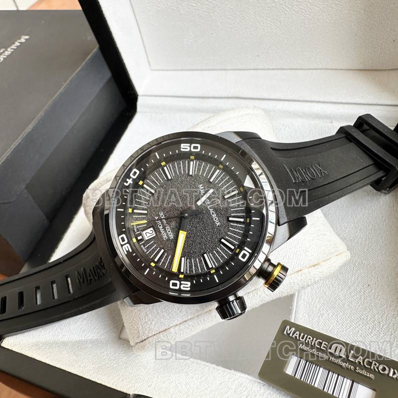 艾美最佳复刻手表原单奔涛S黑盘42mm机械黑色橡胶款正面实拍图