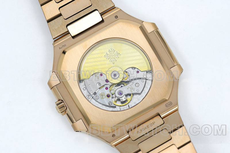 百达翡丽顶级复刻手表PPF厂45MM棕盘机械玫瑰金钢带款5821背面实拍图