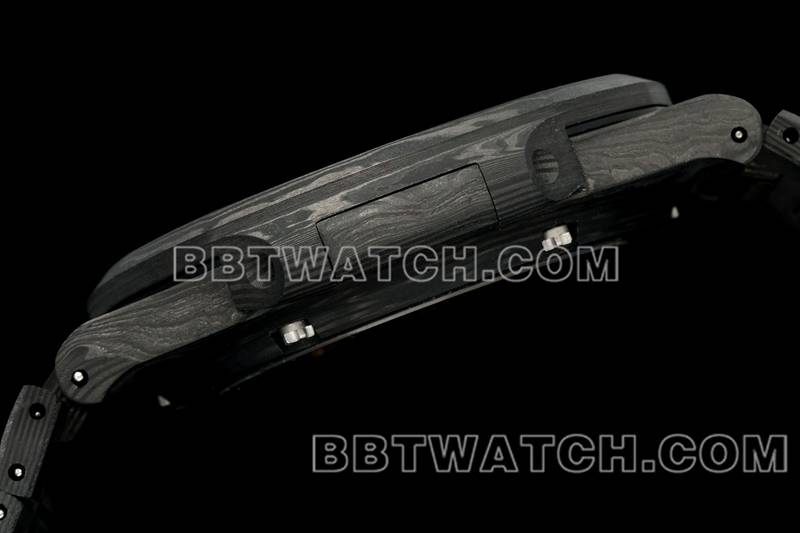 百达翡丽最优复刻手表DIW厂鹦鹉螺绿盘碳纤维机械钢带款5711侧面实拍图