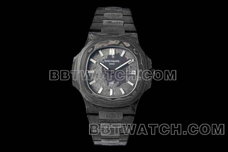 百达翡丽1:1复刻手表DIW厂鹦鹉螺灰盘碳纤维机械钢带款5711正面实拍图