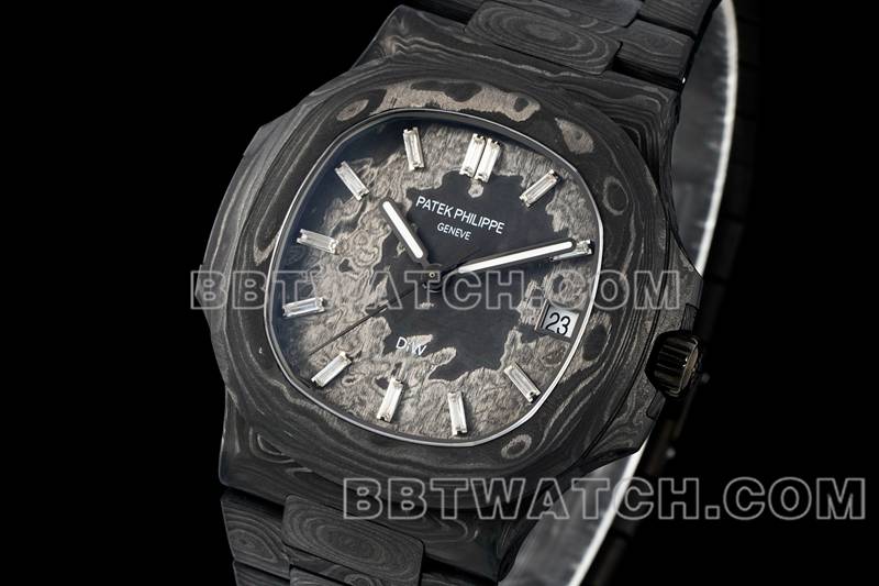 百达翡丽1:1复刻手表DIW厂鹦鹉螺灰盘碳纤维机械钢带款5711正面实拍图