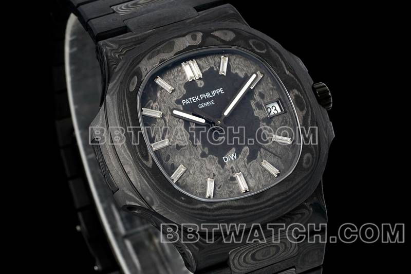 百达翡丽1:1复刻手表DIW厂鹦鹉螺灰盘碳纤维机械钢带款5711正面实拍图