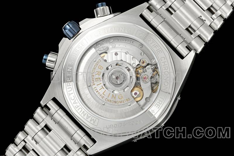 百年灵最优复刻手表TF厂机械计时蓝盘44mm钢带款背面实拍图