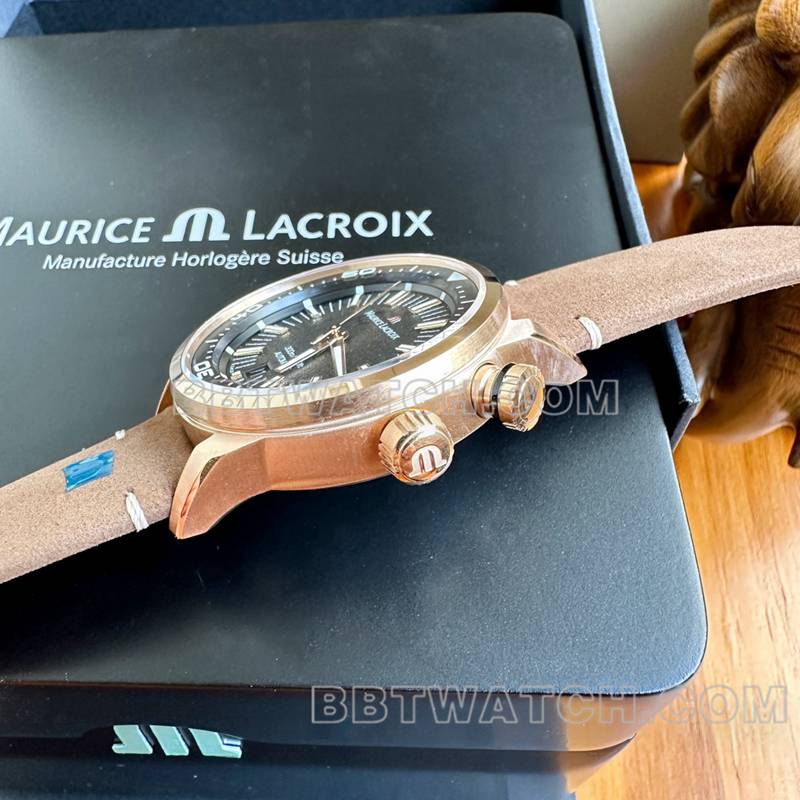 顶级复刻手表艾美原单奔涛S黑盘42mm机械棕色橡胶款侧面实拍图