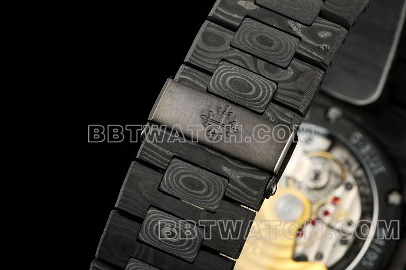 百达翡丽1:1复刻手表DIW厂鹦鹉螺灰盘碳纤维机械钢带款5711表带实拍图