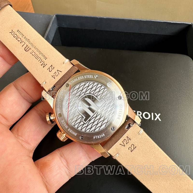 顶级复刻手表艾美原单奔涛S黑盘42mm机械棕色橡胶款背面实拍图