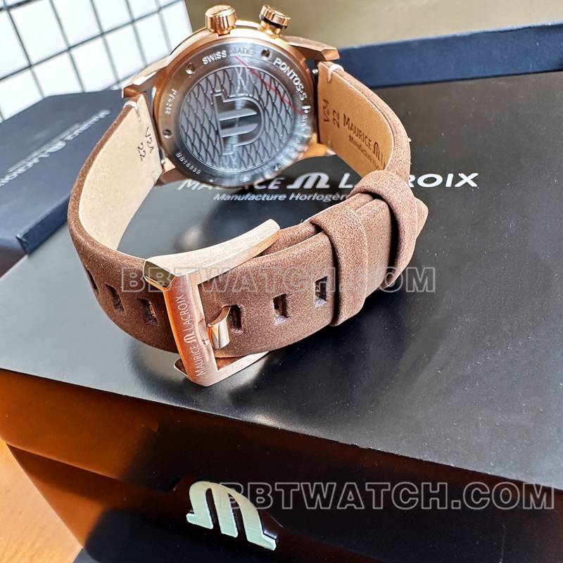 顶级复刻手表艾美原单奔涛S黑盘42mm机械棕色橡胶款表带实拍图