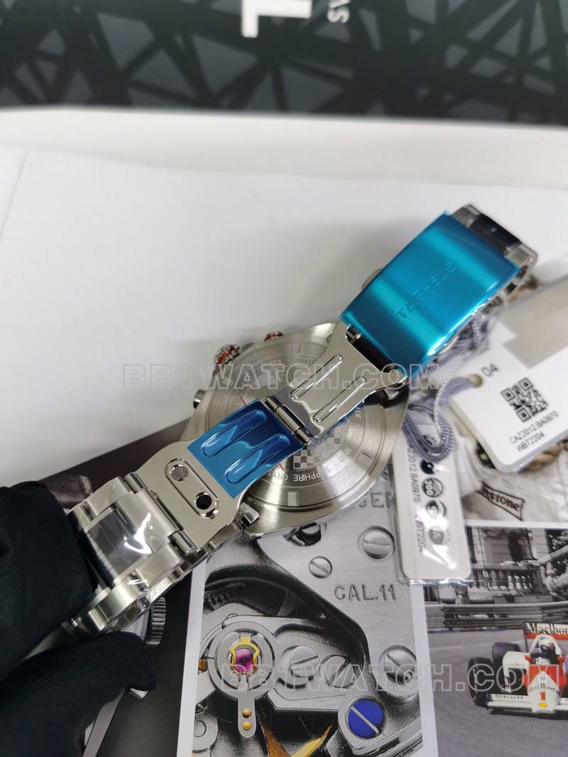 泰格豪雅1:1复刻手表竞潜灰盘44mm计时机械钢带款表扣实拍图