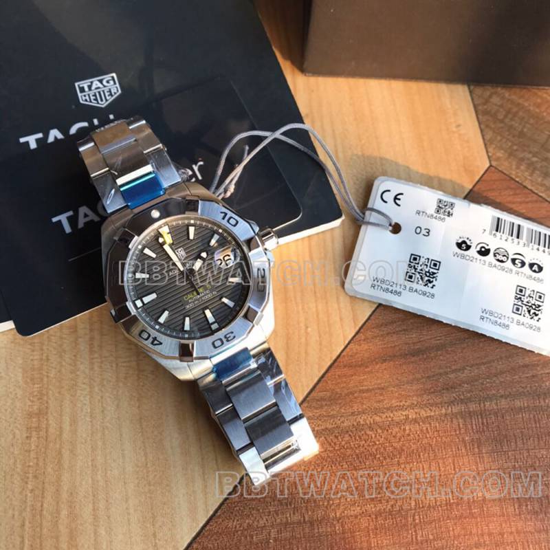 泰格豪雅超级克隆手表竞潜条纹灰盘41mm机械钢带款正面实拍图