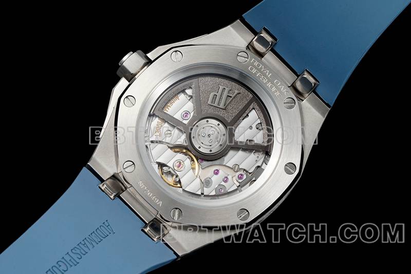 爱彼超级克隆手表APP厂皇家橡树离岸型烟熏蓝盘机械橡胶款15605背面实拍图