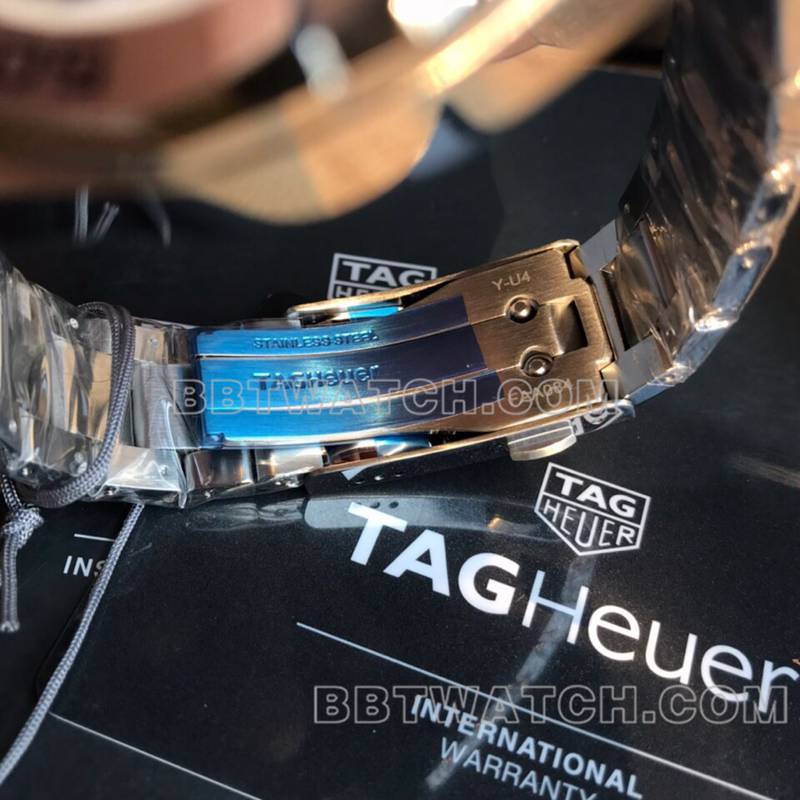 泰格豪雅超级克隆手表竞潜条纹灰盘41mm机械钢带款表扣实拍图