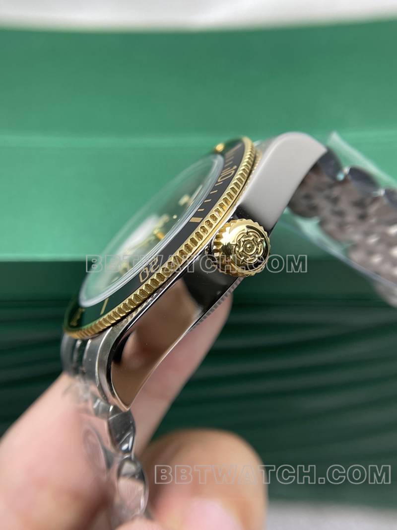 帝舵顶级复刻手表DIF厂碧湾41mm绿盘机械钢带款侧面实拍图