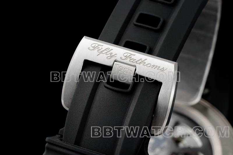 宝珀1:1复刻手表五十噚黑盘钛金属机械黑色橡胶款表扣实拍图