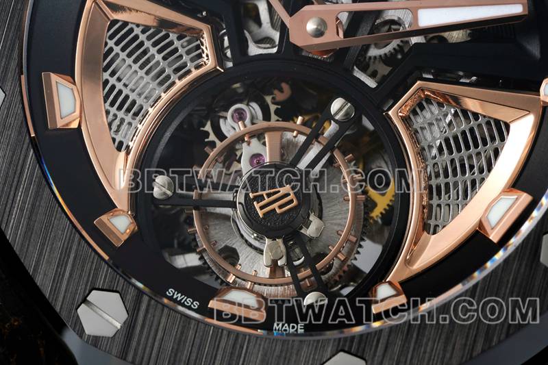 爱彼最佳复刻手表RM厂皇家橡树离岸型浮动陀飞轮机械红色橡胶款正面实拍图