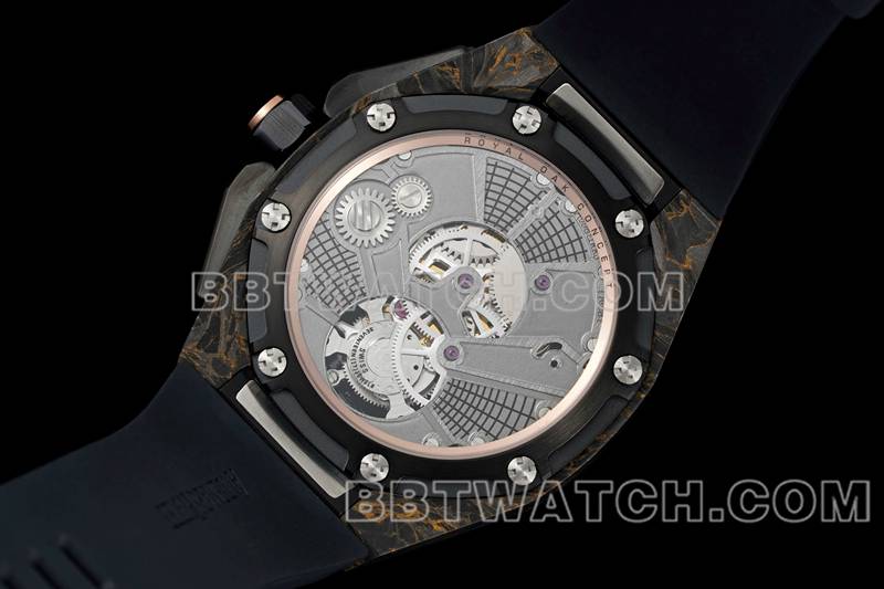Audemars Piguet réplique montres de haute qualité RM Royal Oak Offshore Tourbillon Flottant Mécanique Caoutchouc Noir modèles dos photo actuelle