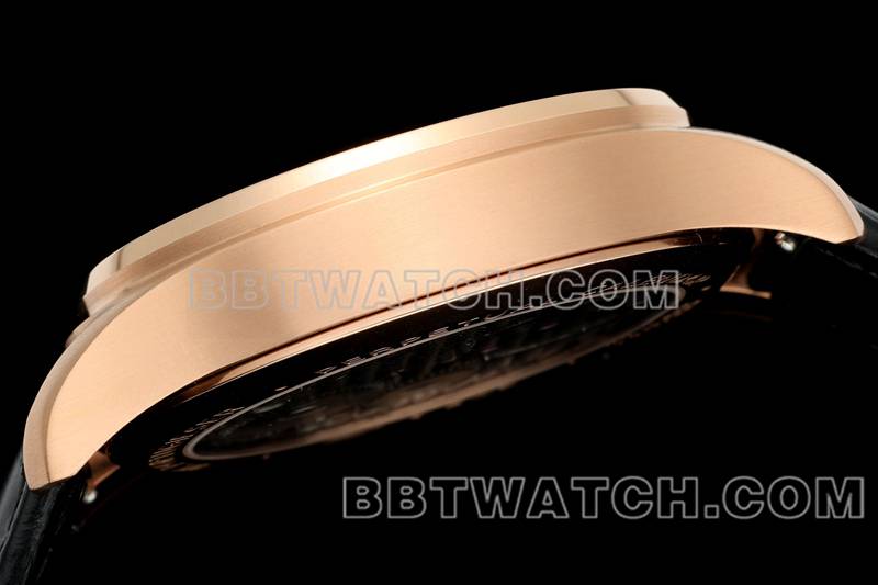 万国1:1复刻手表RMS厂葡萄牙黑盘玫瑰金陀飞轮机械皮带款侧面实拍图